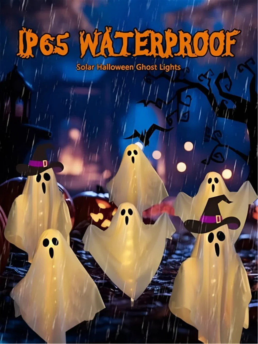 3-Pack & Solar Powered Ghost Halloween Decorations Outdoor, Auto On/Off